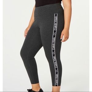 NWT Calvin Klein Dark Grey Logo-Stripe Leggings 1X